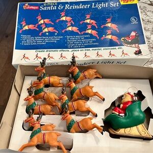 Vintage Christmas Joybrite 10 piece Santa Claus & Reindeer Set For String Lights